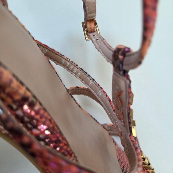 Stuart Weitzman Sandals 7 Pink Melon Tiffy Chain Trim Strappy Leather Wedge NEW - Picture 11 of 12